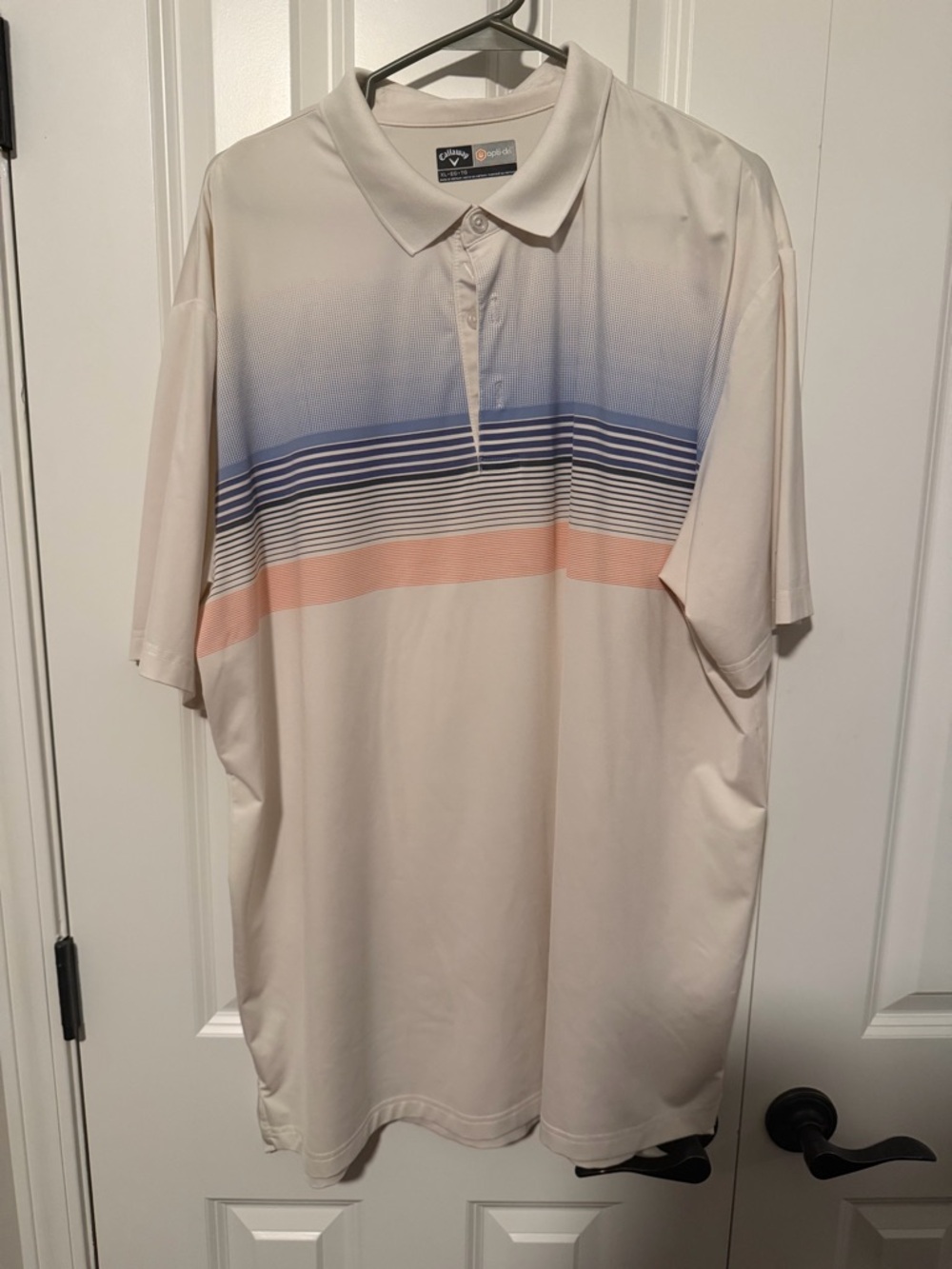 Callaway Men's Cream Polo with Blue and Peach Stripes